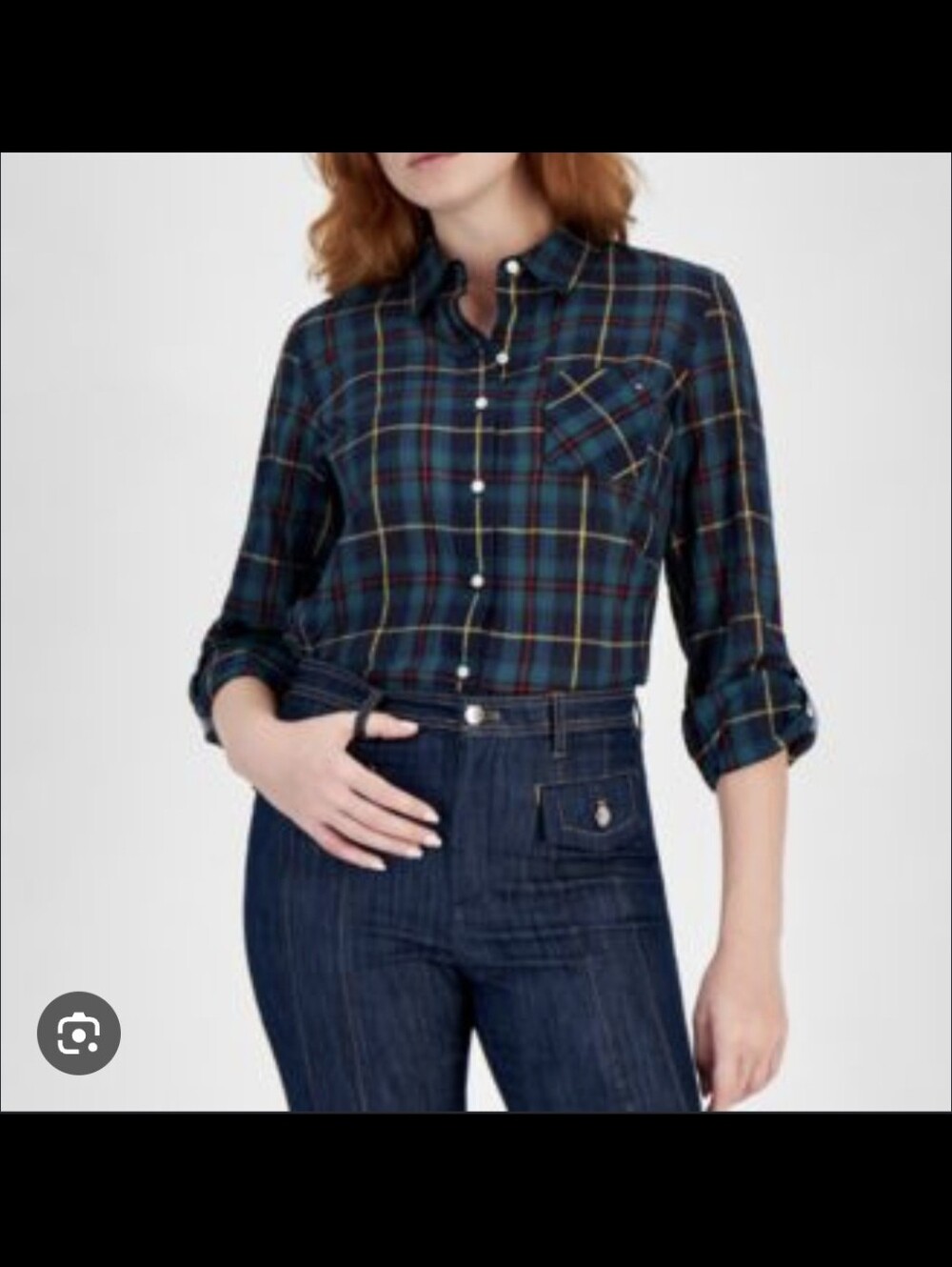 NWT Tommy Hilfiger Dark Green Plaid Button-Down Shirt-Size:L